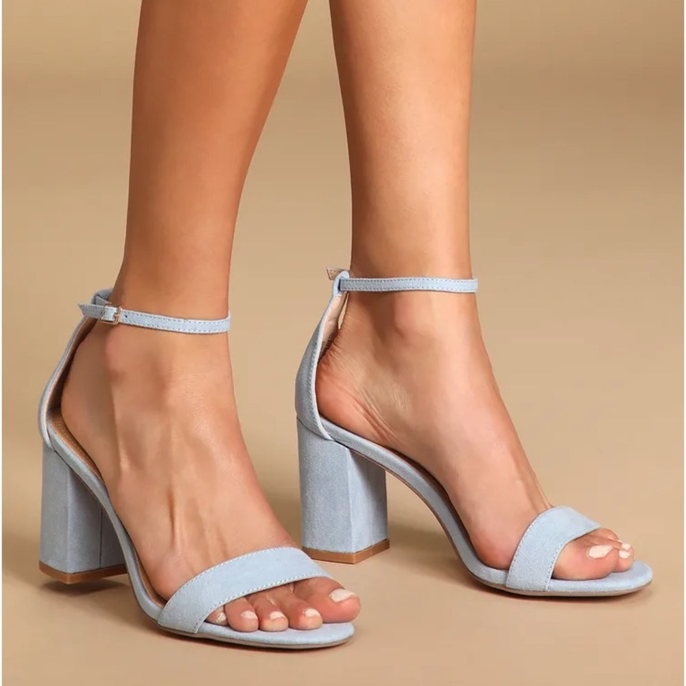 Lulus Arylee Light Blue Suede Ankle Strap Heels